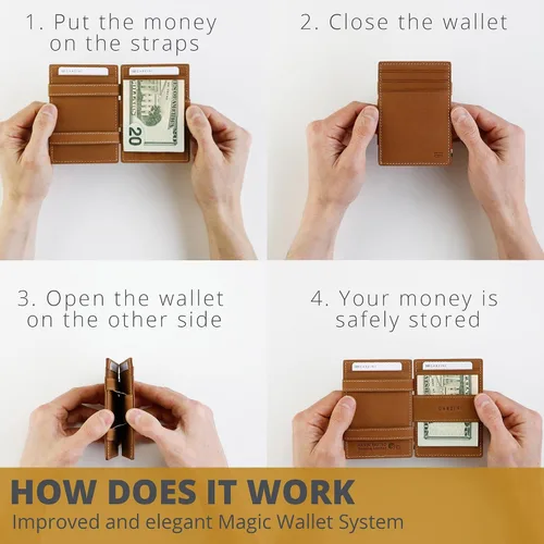 Vista 2 de Garzini Magic Wallet con ventana de identificación, cartera minimalista con tarjetero RFID, cartera de piel para 8 tarjetas