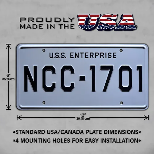 Vista 3 de Celebrity Machines USS Enterprise NCC-1701 Placa de matrícula, Aluminio estampado, Etiqueta decorativa de metal, resistente a la corrosión