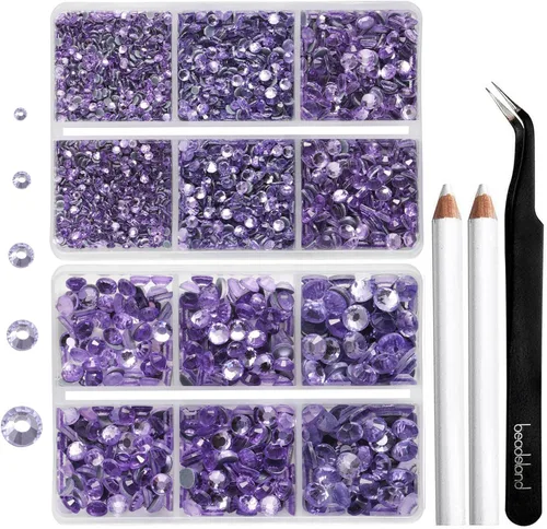 Vista 31 de 6736 piezas de diamantes de imitación termoadhesivos con parte trasera plana, diamantes de imitación morados para manualidades y ropa mezclados en 5