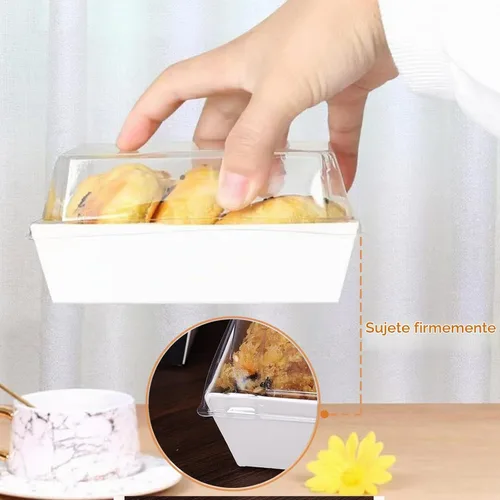 Vista 5 de RomanticBaking Paquete de 100 cajas de charcutería de 4 x 4 x 2.55 pulgadas con tapas transparentes, para panadería, galletas, fresas cubiertas