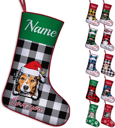 Vista 13 de Calcetines de Navidad personalizados para perros y gatos, 42 patrones de perros y mascotas, calcetines de Navidad personalizados con nombres, adorno
