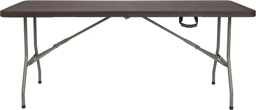 Vista 2 de Mesa plegable de plástico de ratán marrón de 6 pies con asa - Mesa de eventos