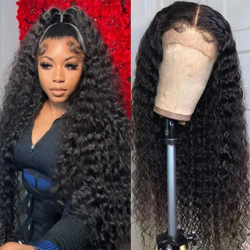 Vista 25 de Peluca de cabello humano con encaje frontal 99j borgoña ondulada profunda, 13x4, peluca frontal prearrancada, densidad del 180%, peluca rizada