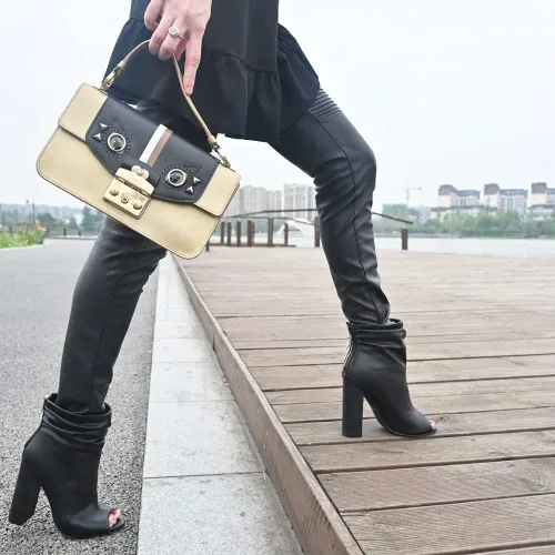 Vista 6 de FSJ Botas al tobillo con puntera abierta para mujer, tacones gruesos apilados, para fiesta, graduación, discoteca, noche, boda, vestido, talla 4-15