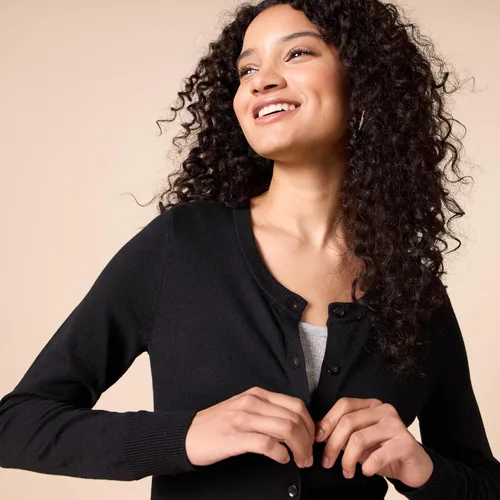 Vista 4 de Tienda Essentials Suéter ligero tipo cárdigan, con cuello redondo, para mujer