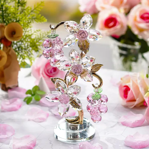 Vista 2 de Figura giratoria de uva de cristal rosa para centro de mesa