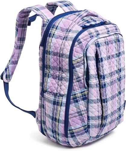 Vista 3 de Vera Bradley Mochila grande de algodón para mujer, Cuadros de amatista - Algodón reciclado