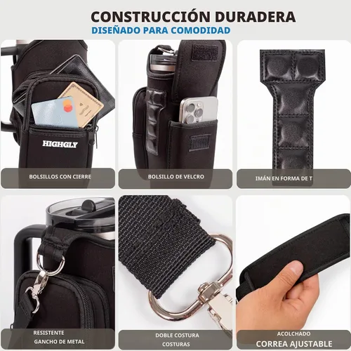 Vista 7 de Bolsa magnética de gimnasio para vasos de 21 a 42 onzas — Se adapta a Stanley, Owala y vasos similares Soporte para botellas manos libres