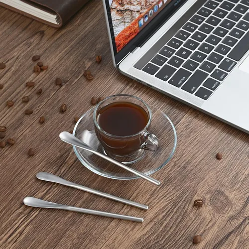 Vista 5 de Cuchara agitadora de café de 5 pulgadas/5 in / 12.8cm, acero inoxidable plateado 304#, palitos de agitador de café, mango sólido redondo