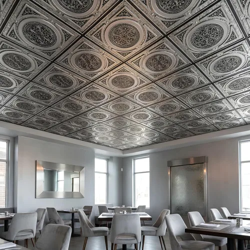 Vista 24 de Steampunk-Faux - Azulejo de techo de hojalata - Plata envejecida, paquete de 25 Plata antigua