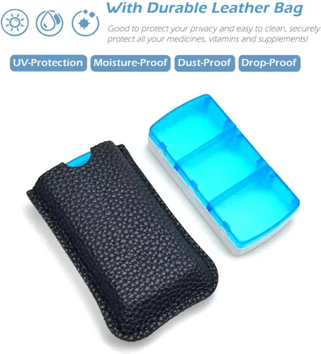 Vista 2 de VOFOON Organizador de pastillas pequeño 3 veces al día diariamente, paquete de 2 pastilleros de viaje para bolsillo de bolso, 3 compartimentos