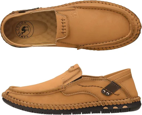 Vista 2 de CAMEL CROWN Mocasines casuales para hombre zapatos de cuero flexibles para caminar para hombre senderismo conducción negro marrón talla 7-12
