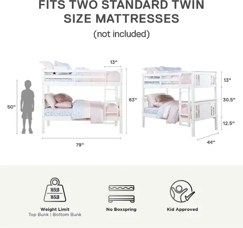 Vista 12 de Dorel Living Dylan - cama litera, individual, Madera, Blanco Espresso