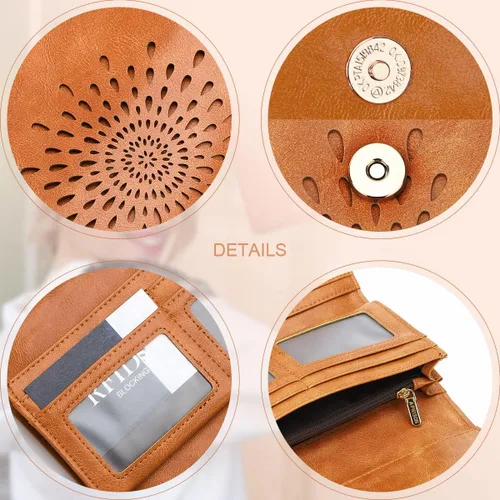 Vista 5 de Aphison - Cartera larga de cuero suave RFID para mujer con caja de regalo