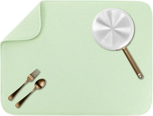 Vista 48 de S&T INC. Tapete de microfibra para secado de platos, reversible y absorbente para cocina, de 16 x 18 pulgadas, color negro