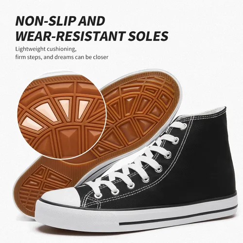 Vista 2 de Zapatillas de lona altas para hombre, zapatos de lona casuales con cordones para hombre, zapatos de lona de moda blanca y negra para caminar