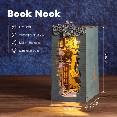 Vista 4 de Rolife Kit de bricolaje para rincón de libros Casa mágica, kit de miniatura para rincón de libros 3D creativo decorativo, estanterías