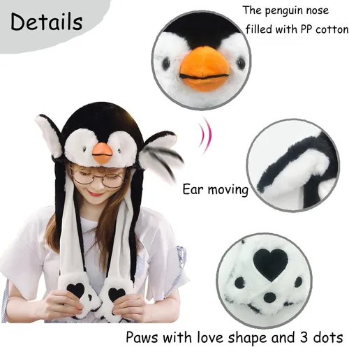 Vista 3 de GADMEXILY Gorro de peluche con orejas de animal para saltar para Halloween, Navidad, cosplay, novedad, gorra de fiesta para adultos, mujeres y niños