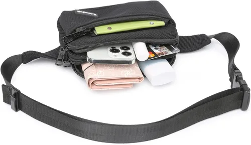 Vista 6 de Riñonera para mujeres y hombres, para correr, viajar, senderismo, casual, a la moda, deportiva, transpirable, ligera, Negro -, Riñonera para todos