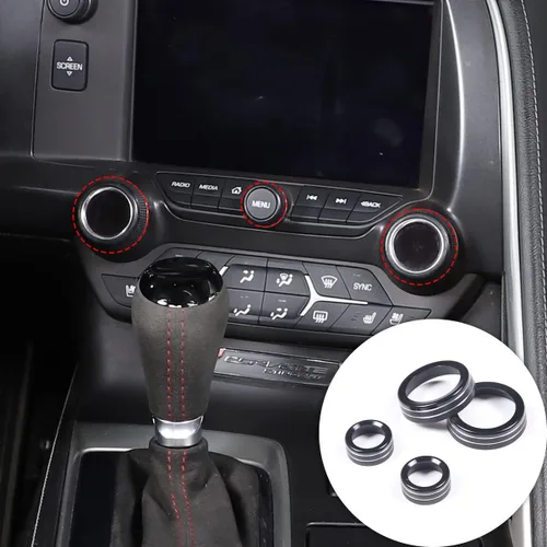 Vista 3 de Cubierta de botón de ajuste de volumen de aire acondicionado de aleación de aluminio compatible con Chevrolet Corvette C7 2014 2015 2016 2017 2018