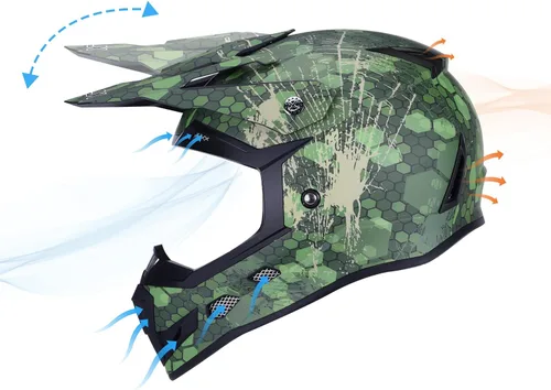 Vista 5 de GLX GX623 - Conjunto de casco para ATV/moto de tierra para jóvenes - Camuflaje, Pequeño - DOT