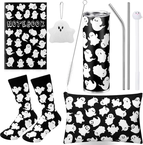Vista 8 de Panitay Juego de 6 regalos temáticos de abeja para mujer, vaso de acero inoxidable de 12 onzas con popote y calcetines de cepillo, bolsa
