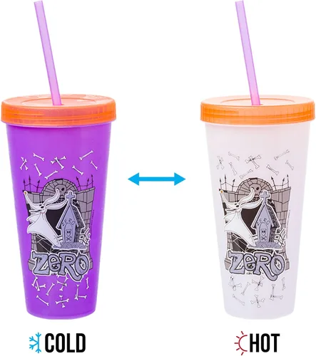 Vista 8 de Silver Buffalo Disney Nightmare Before Christmas Character Grid - Paquete de 4 vasos de plástico que cambian de color, 24 onzas
