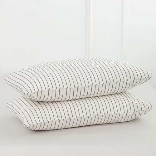 Vista 27 de MooMee Juego de 2 fundas de almohada de cuadros 100% algodón lavado con textura parecida al lino, transpirable, duradera, suave y cómoda