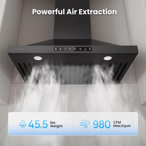 Vista 2 de VIKIO HOME Campana extractora profesional de 30 pulgadas para montaje en pared, 980 CFM, panel directo de 3 velocidades con control por gestos