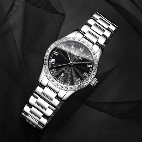 Vista 15 de Reloj mecánico automático para mujer Carnival con banda de acero inoxidable