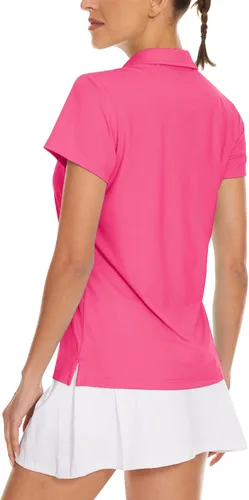 Vista 2 de TACVASEN Polo de manga corta con cuello en V para mujer, con protección solar UPF 50+, secado rápido, para golf