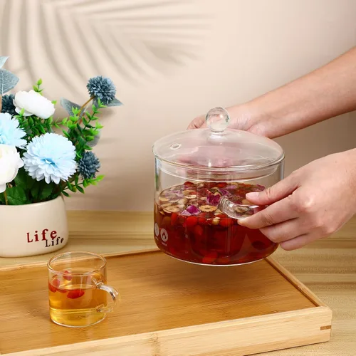 Vista 3 de Olla de vidrio a fuego lento para popurrí, ollas de vidrio transparente para cocinar en la estufa, 1.3L/45 onzas líquidas de vidrio borosilicato