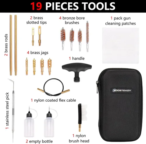 Vista 2 de BOOSTEADY Universal Handgun Cleaning kit .22,.357,.38,9mm,.45 Caliber Pistol Cleaning Kit Bronze Bore Brush and Brass Jag Adapter