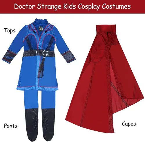 Vista 6 de Lyxaof Disfraz de Doctor Strange, disfraz de Dr.stephen, capa de superhéroe, capa de superhéroe, trajes de cosplay para niños
