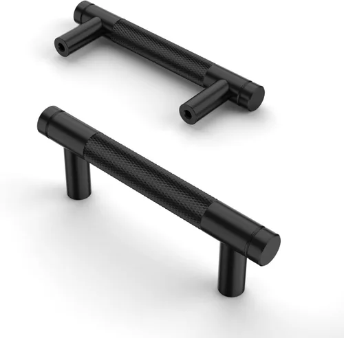 Vista 43 de Asidrama - Paquete de 10 tiradores para gabinete de 3 pulgadas (76mm) de color negro mate y bronce champán, manijas estriadas para gabinete