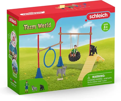 Vista 7 de Schleich Farm World, juguetes de granja para niñas y niños de 3 a 8 años, juego de 14 piezas, entrenamiento de agilidad para cachorros en The Dog