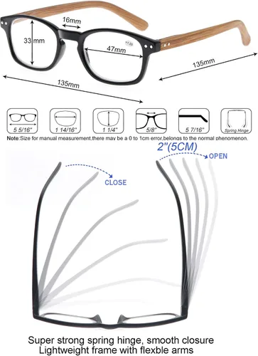 Vista 4 de MODFANS Paquete de 4 gafas de lectura 2.0, con bisagras de resorte de aspecto de madera, elegantes, para hombres y mujeres Paquete de 4