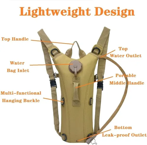 Vista 6 de Bolsa de agua táctica de 3L para vejiga, mochila de camello para senderismo al aire libre, camping, militar, portátil, hidratación, bolsa