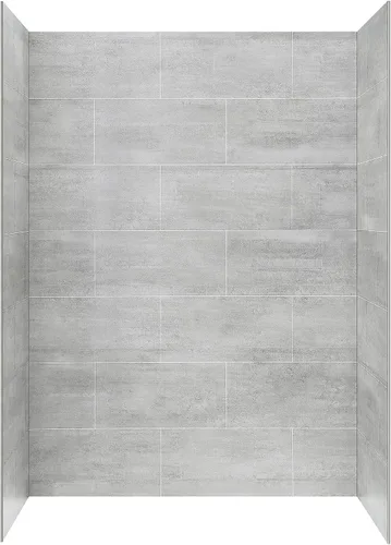 Vista 5 de Ove Decors Misty 60 x 32 pulgadas. Pared de ducha de superficie sólida para alcoba con azulejos grises horizontales