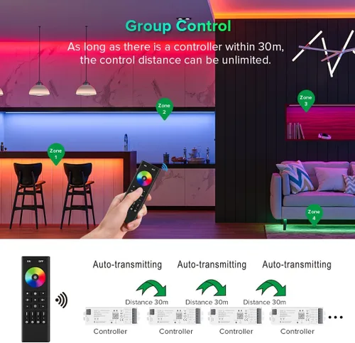 Vista 5 de Controlador LED 5 en 1 WB5 2.4GHz WiFi PWM compatible con Alexa Google Home Smart Life Tuya APP para atenuación CCT RGB RGBW RGBCCT LED controlador