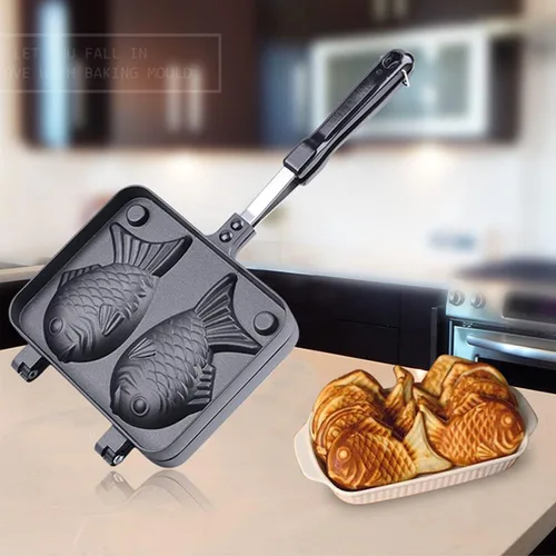 Vista 5 de Hovico Taiyaki - Molde doble para panqueques japonés en forma de pez, molde doble para hacer panqueques en forma de pez, molde doble para el hogar