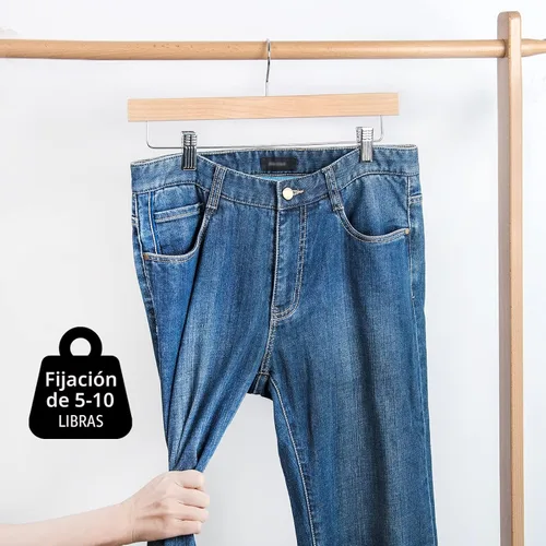 Vista 7 de Nature Smile Perchas de madera de loto maciza de lujo para pantalones, colgador inferior para jeans, falda con 2 clips ajustables, gancho Natural