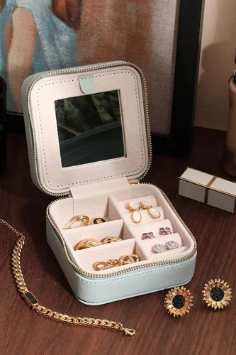 Vista 2 de S.Leaf Organizador de joyas de viaje para mujer, caja de viaje pequeña, caja de viaje portátil, estuche de joyería de viaje, organizador de joyas