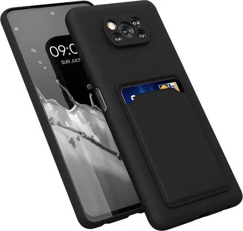 Vista 8 de kwmobile Funda compatible con Xiaomi Poco X3 NFC/Poco X3 Pro - Funda de TPU con tarjetero de crédito - Negro mate
