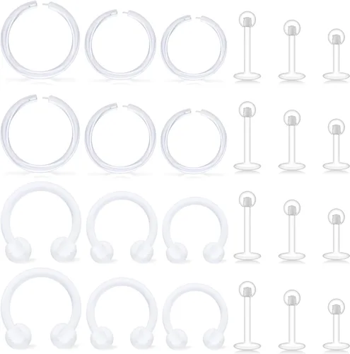 Vista 5 de Lcolyoli Anillos de nariz transparentes de 18 G, retenedores de piercing transparentes para el trabajo, deportes, Bioflex, Medusa, labio, piercing