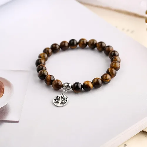 Vista 2 de Hevont Regalos de árbol de la vida para mujeres, pulseras de relajación curativas de piedra natural de 0.315 pulgadas (0.315 in), piedras de cristal