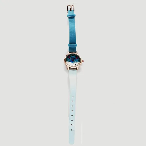 Vista 3 de Accutime Disney Lilo & Stitch Reloj de pulsera analógico de cuarzo azul degradado con cara pequeña, detalles dorados para mujeres y adultos