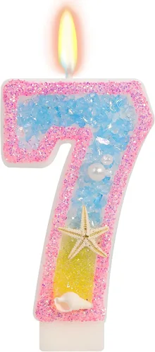 Vista 23 de Vela número 1 de estrella de mar de playa para decoración de pastel Plata