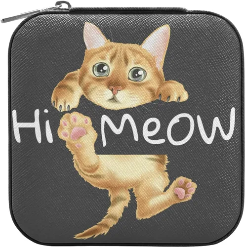 Vista 2 de Emelivor Joyero de viaje con diseño de gato divertido, de piel sintética, portátil, organizador de joyas de viaje, pequeño joyero para anillo