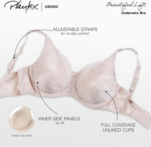 Vista 4 de Playtex Secrets Love My Curves Signature Floral Underwire Brasier de cobertura completa #4422